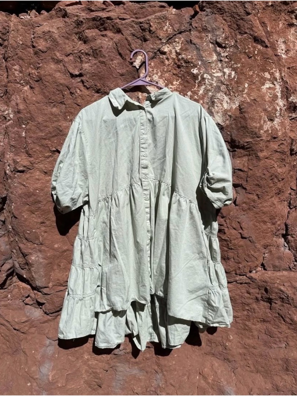 Free People Sage Green Tiered Mini Dress